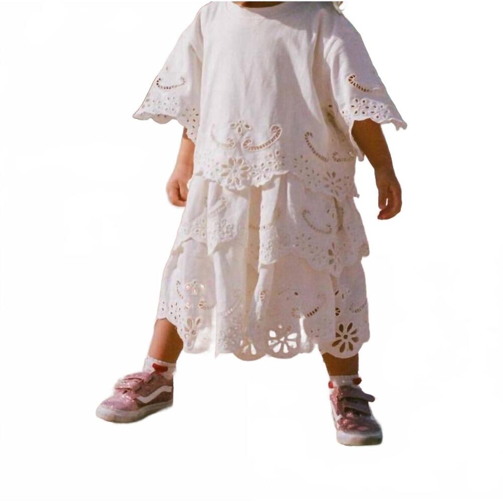 NEW SEA lula embroidered kids short sleeve dress in white